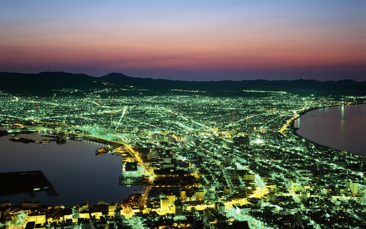 ночь, япония, хоккайдо, огни города, night, japan, hokkaido