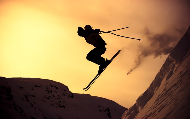 горы, горнолыжный спорт, солнце, закат, зима, склон, спорт, лыжи, экстрим, mountains, the sun, sunset, winter, slope, sport, ski, extreme