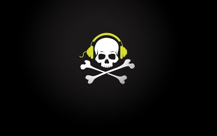 наушники, череп, кости, провод, пират, музыкa, headphones, skull, bones, wire, pirate, music