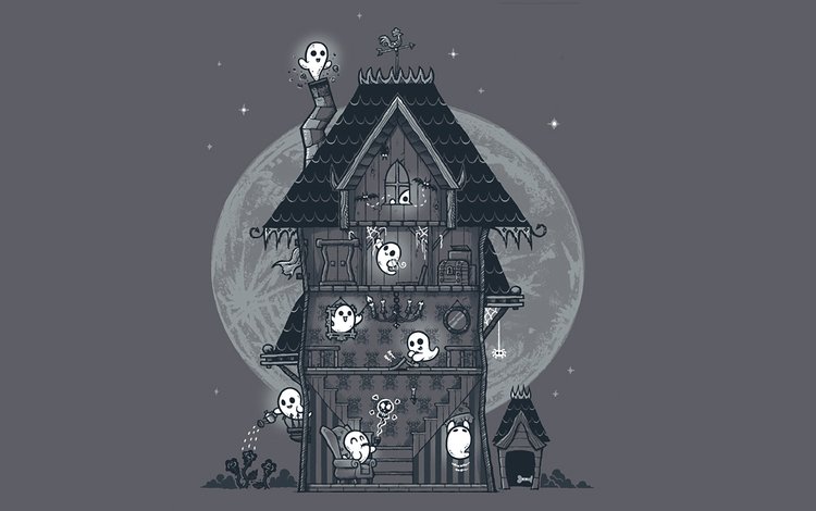 луна, дом, хэллоуин, приведения, призраки, the moon, house, halloween, bring, ghosts