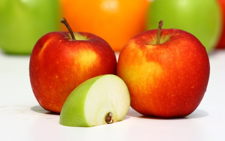 зелёный, еда, фрукты, яблоки, красный, пища, долька, green, food, fruit, apples, red, slice