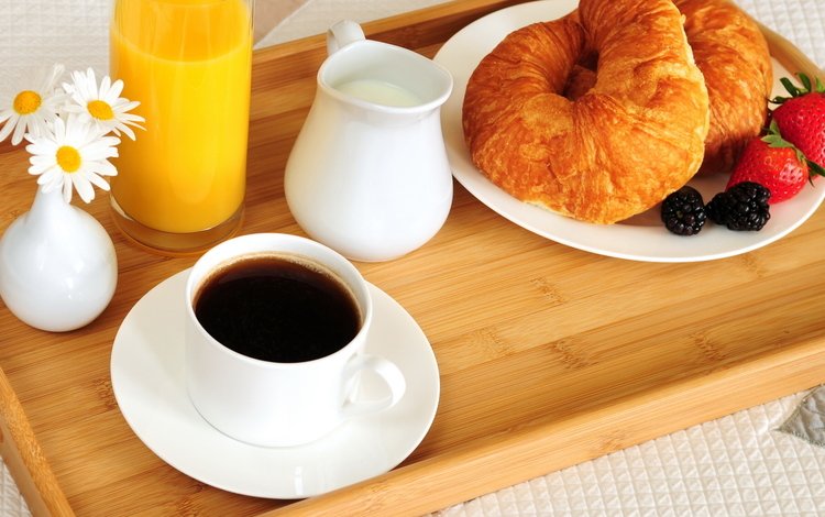 еда, кофе, завтрак, постель, рогалик, апельсиновый сок, food, coffee, breakfast, bed, bagel, orange juice