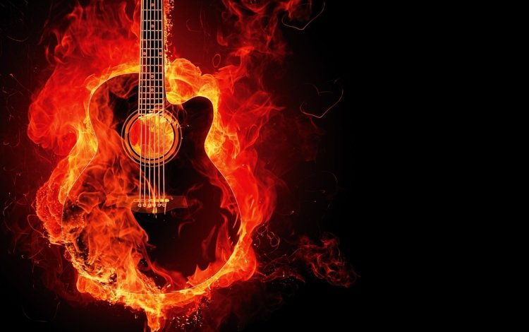 фон, гитара, огонь, background, guitar, fire