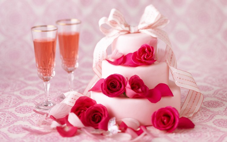 розы, вино, бокалы, праздник, шампанское, торт, тортик, roses, wine, glasses, holiday, champagne, cake