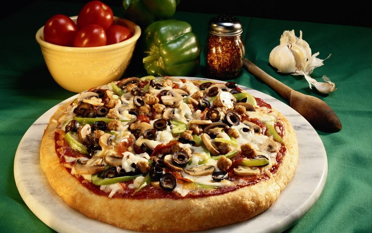 еда, грибы, вкусно, пицца, пища, сытно, маслины, чеснок, food, mushrooms, delicious, pizza, satisfying, olives, garlic