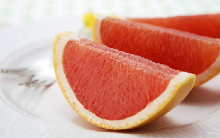макро, белый фон, цитрус, дольки, тарелка, грейпфрут, macro, white background, citrus, slices, plate, grapefruit