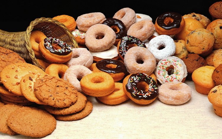 пончики, корзинка, вкусности, многоо печенек, donuts, basket, goodies, mnogoe cookies