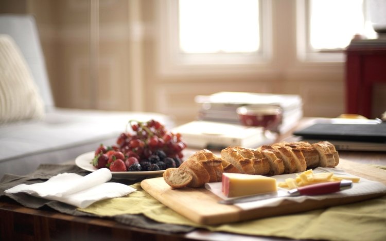 утро, фрукты, стол, сыр, завтрак, французская булка, morning, fruit, table, cheese, breakfast, french bread
