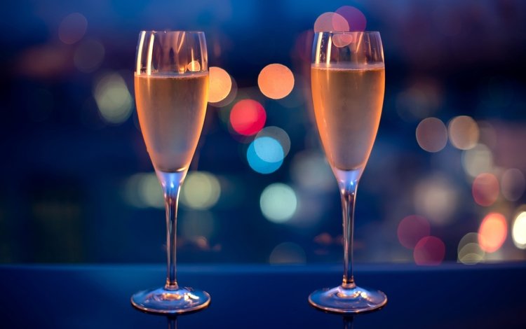 огни, вечер, бокалы, шампанское, lights, the evening, glasses, champagne