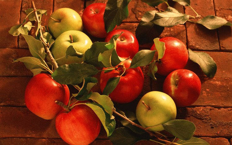 листья, яблоки, сочные, leaves, apples, juicy