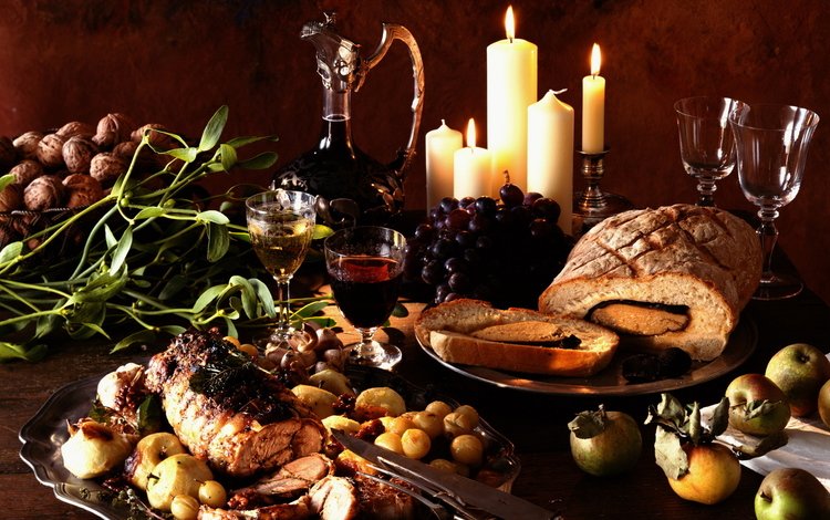 виноград, вино, овощи, рулет, запеченное мясо, grapes, wine, vegetables, roll, baked meat
