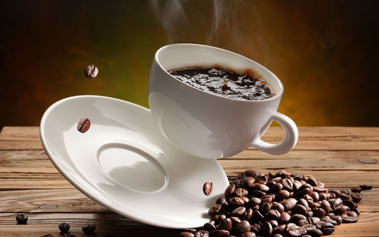 зерна, кофе, чашка, деревянная поверхность, grain, coffee, cup, wooden surface