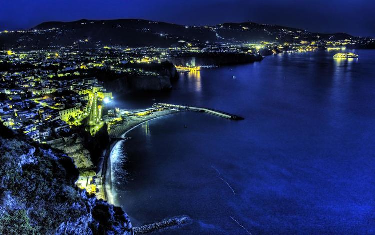 ночь, огни, город, побережье, италия, амальфи, night, lights, the city, coast, italy, amalfi