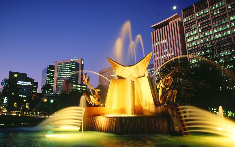город, дома, фонтан, здания, австралия, фонтан виктория скуер, аделаида, the city, home, fountain, building, australia