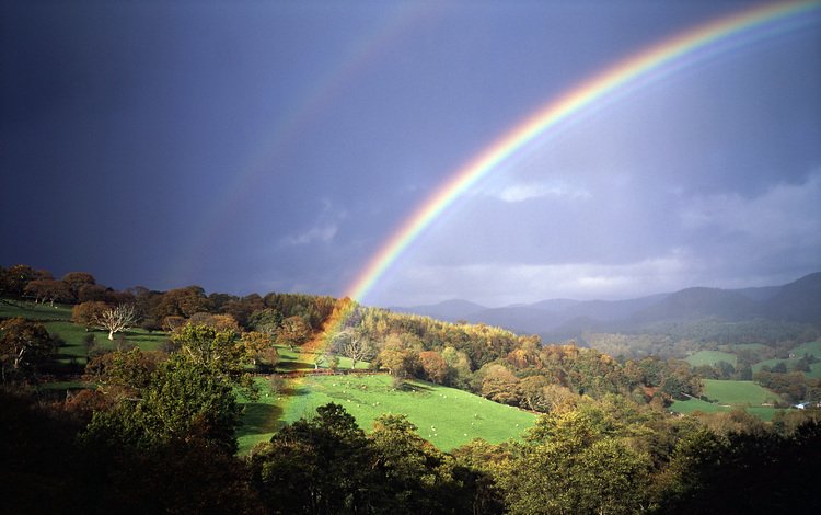 холмы, природа, радуга, hills, nature, rainbow