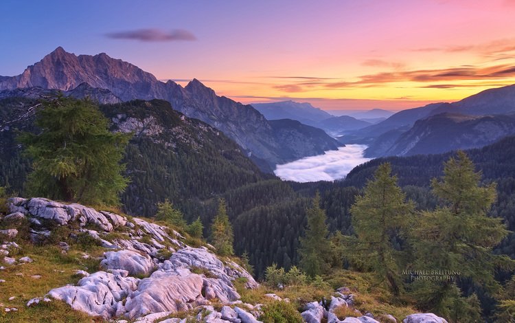 горы, закат, германия, баварии, berchtesgaden national park, национальный парк берхтесгаден, mountains, sunset, germany, bavaria, the berchtesgaden national park