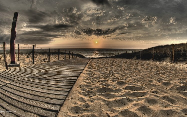 облака, солнце, берег, песок, дорожка, пляж, clouds, the sun, shore, sand, track, beach
