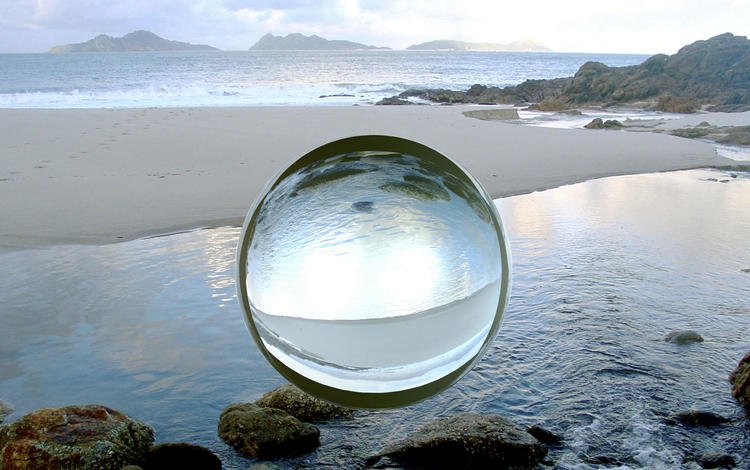 пляж, сфера, шар, стеклянный, компьютерный дизайн, beach, sphere, ball, glass, computer design