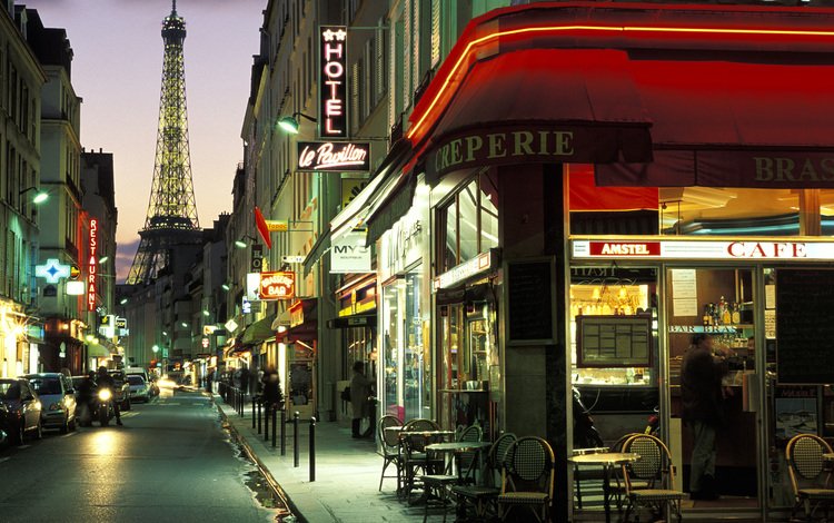 вечер, париж, улица, франция, the evening, paris, street, france