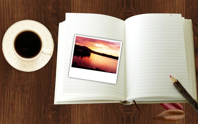 кофе, чашка, фотография, карандаш, блокнот, coffee, cup, photo, pencil, notepad