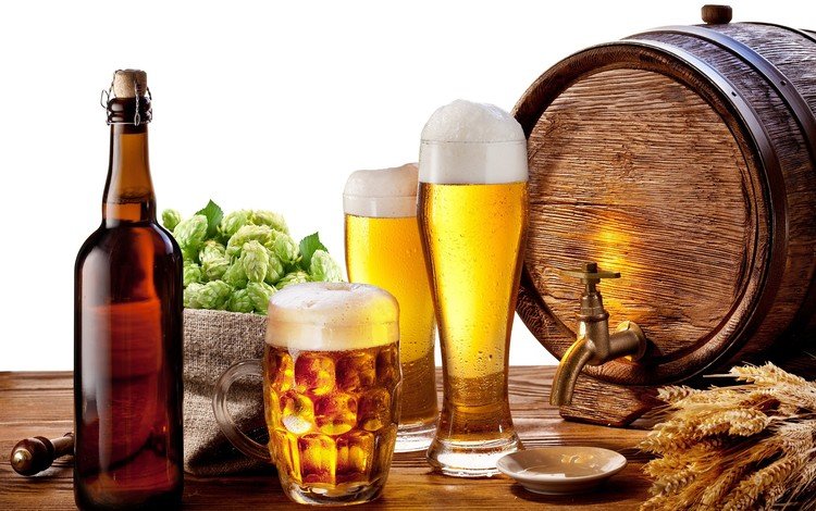 кружка, стаканы, бутылка, пиво, пена, бочонок, краник, mug, glasses, bottle, beer, foam, barrel, tap