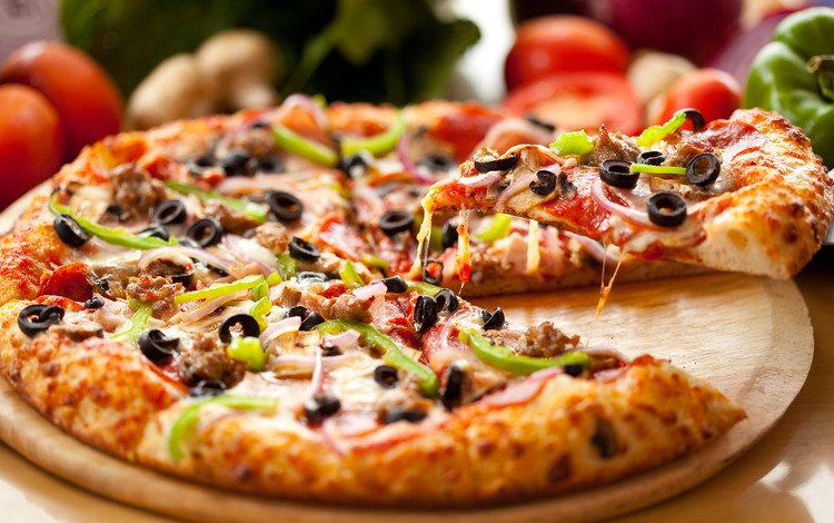 сыр, колбаса, помидоры, оливки, пицца, cheese, sausage, tomatoes, olives, pizza