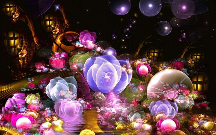 цветы, абстракция, разноцветные, пузыри, фрактал, кувшинки, flowers, abstraction, colorful, bubbles, fractal, water lilies