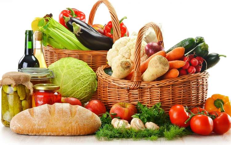 хлеб, корзина, вино, овощи, помидоры, морковь, баклажаны, капуста, bread, basket, wine, vegetables, tomatoes, carrots, eggplant, cabbage