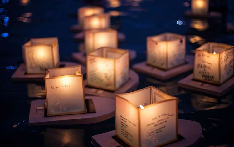 огоньки, фонарики, огни на воде, бумажные, китайские фонарики, lights, lanterns, the lights on the water, paper
