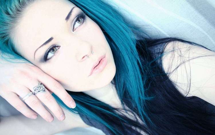 девушка, кольцо, волосы, голубые, пирсинг, girl, ring, hair, blue, piercing