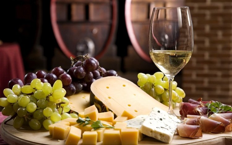 виноград, бокал, сыр, вино, белое, grapes, glass, cheese, wine, white