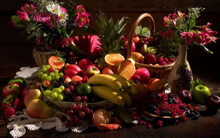 цветы, виноград, фрукты, ягоды, бананы, flowers, grapes, fruit, berries, bananas