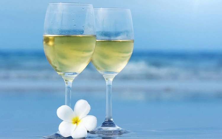 море, бокалы, белое вино, sea, glasses, white wine