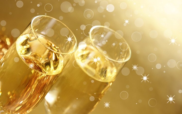 бокалы, шампанское, фужеры, золотистый фон, glasses, champagne, golden background