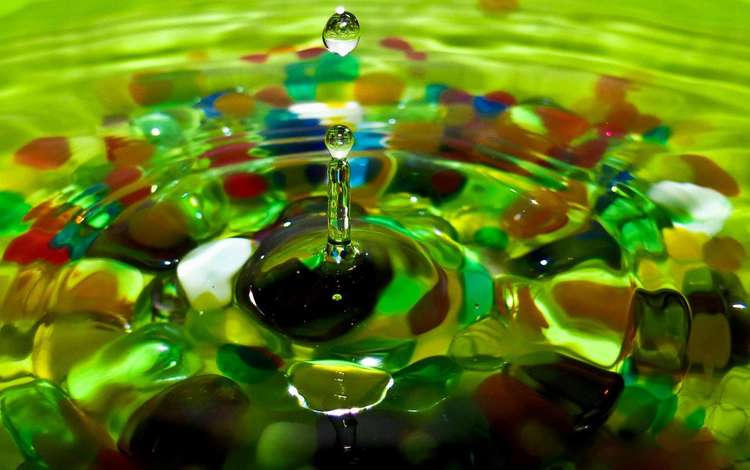 вода, капля, стекло, цветные, камушки, water, drop, glass, colored, stones