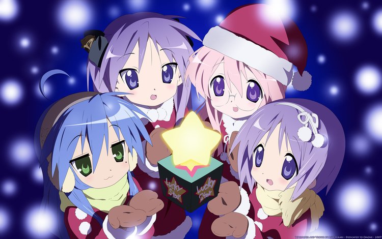 lucky star, izumi konata, hiiragi tsukasa, hiiragi kagami, takara miyuki, елочная, christmas