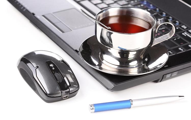 ручка, стол, офис, мышь, чай, ноутбук, handle, table, office, mouse, tea, laptop
