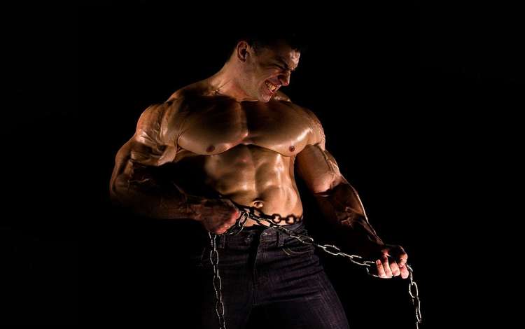 взгляд, лицо, мужчина, цепь, сила, мышцы, цепи., look, face, male, chain, power, muscle, chain.