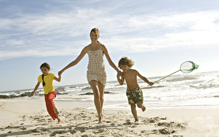 пляж, дети, радость, семья, мама, beach, children, joy, family, mom