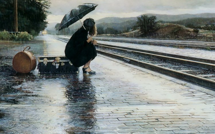 девушка, дождь, зонт, ожидание, girl, rain, umbrella, waiting
