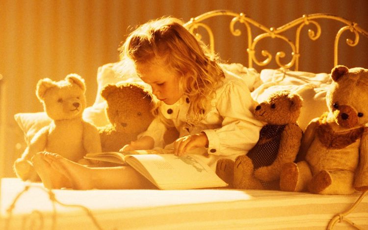 солнце, девочка, ребенок, плюшевые мишки, книжка, the sun, girl, child, teddy bears, owner