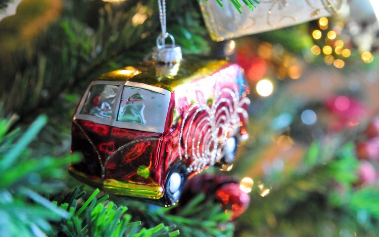 новый год, елочная, елка, ветки, игрушка, ель, автобус, елочная игрушка, фольксваген, new year, christmas, tree, branches, toy, spruce, bus, christmas toy, volkswagen