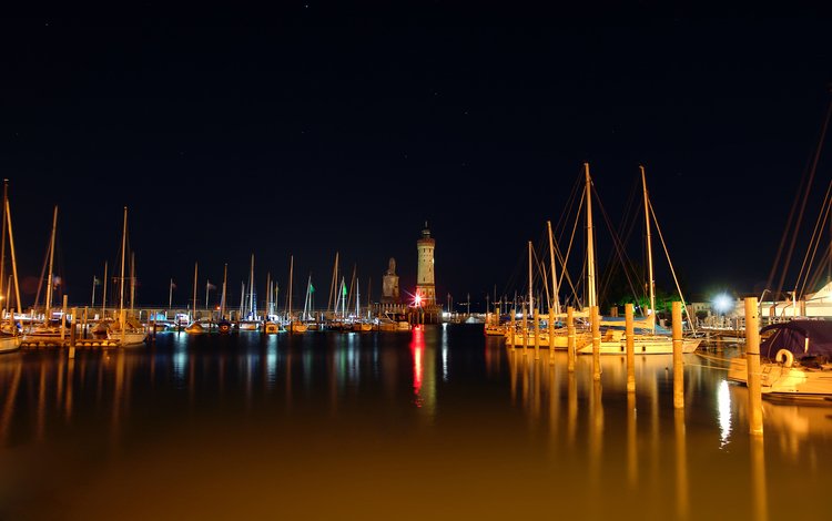 ночь, маяк, лодки, причал, порт, катер, night, lighthouse, boats, pier, port, boat