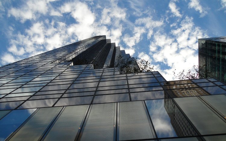 небо, облака, отражение, нью-йорк, здание, the sky, clouds, reflection, new york, the building