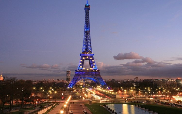 фонари, огни, вечер, париж, эйфелева башня, lights, the evening, paris, eiffel tower
