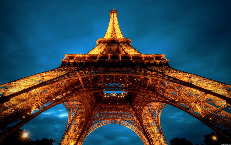 небо, париж, подсветка, эйфелева башня, the sky, paris, backlight, eiffel tower
