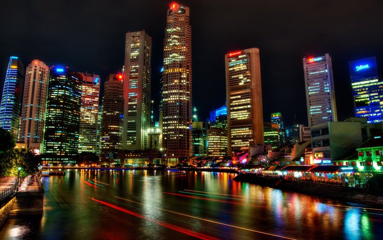 ночь, огни, небоскребы, ночной город, сингапур, night, lights, skyscrapers, night city, singapore