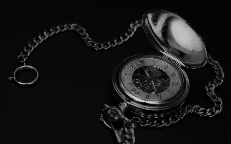 чёрно-белое, часы, часы на цепочке, карманные часы, black and white, watch, watch on a chain, pocket watch