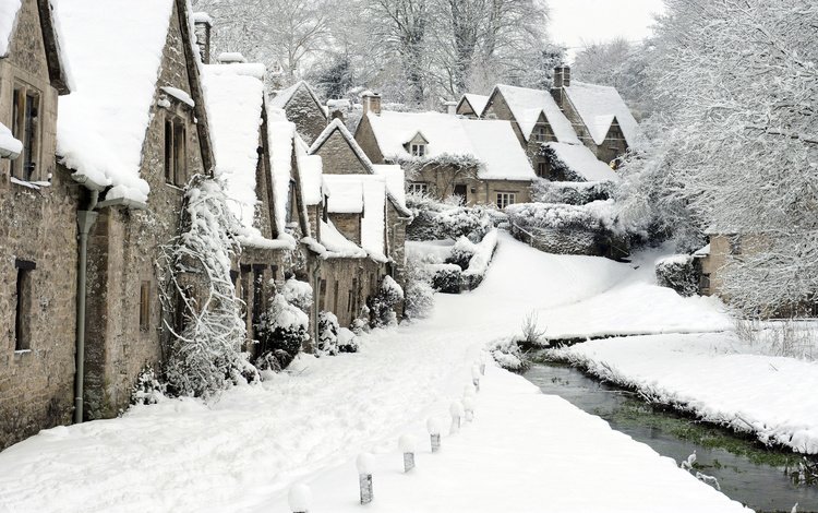 снег, зима, англия, деревушка, бибери, сургобы, snow, winter, england, village, bibury, surgery