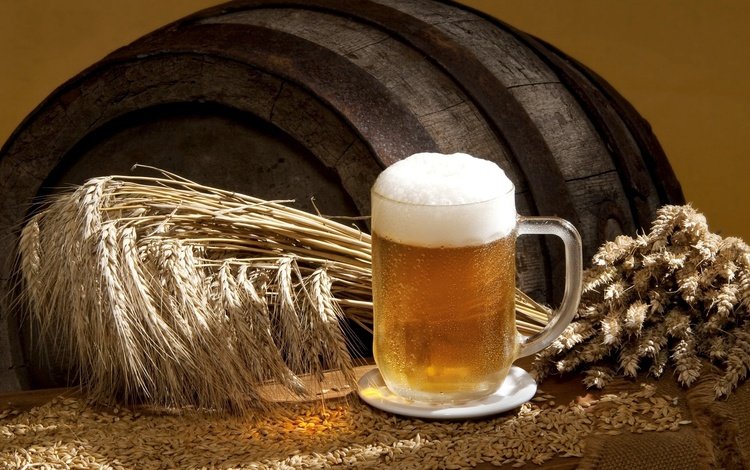 колосья, кружка, пиво, пена, бочка, зерно, солод, ears, mug, beer, foam, barrel, grain, malt